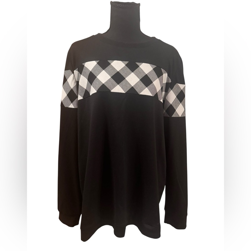 Blooming Jelly Womens Black & White Buffalo Plaid Elbow Patches Sweatshirt sz XL - Picture 4 of 13